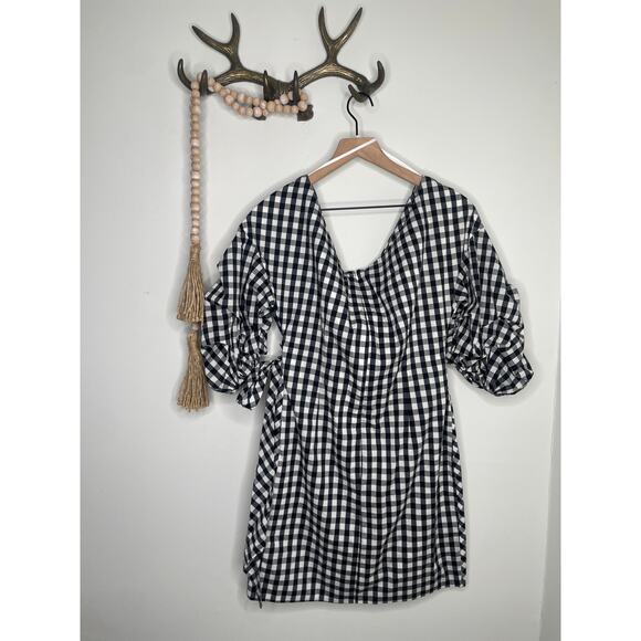 Gianni Bini Gingham Dress Medium Tie Side Wrap Mini Balloon Sleeve - Picture 6 of 9